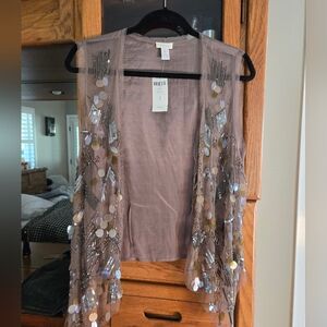 Chico's Shimmering Sequin Vest in Taupe and Silver